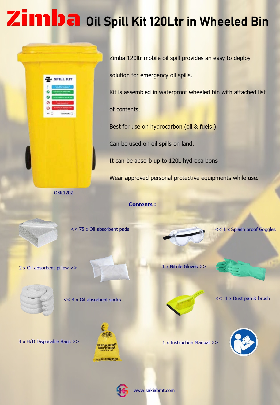 Zimba Oil Spill Kit 120Ltr in Wheeled Bin Zimba Oil Spill Kit 120Ltr in Wheeled Bin